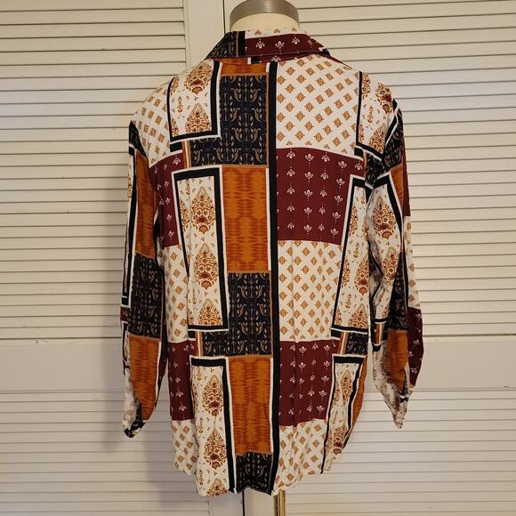 TruSelf Boho Patchwork Button Down Shirt Womens Medium Cotton Blend - Picture 2 of 6